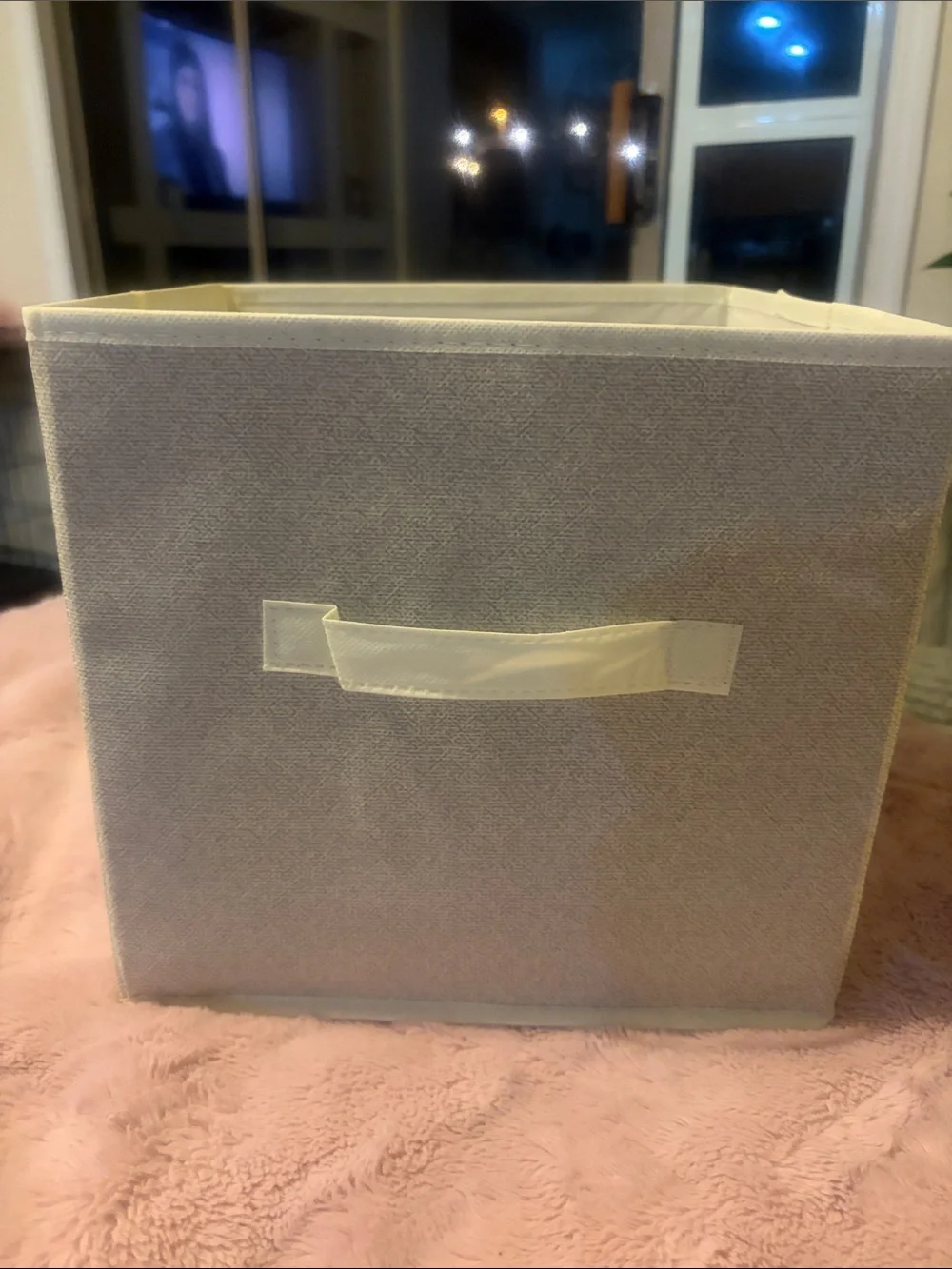 Fabric Storage Bin with Cream Trim and Handle